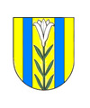 Wappen Bad Düben in blau und gelb mit weißer Lilie