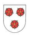 Wappen Brandis weißer Hintergrund und drei rote Blumen