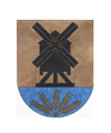 Wappen Zschepplin, eine schwarze Mühle auf goldenem Grund, darunter goldene Ähren auf blauem Grund