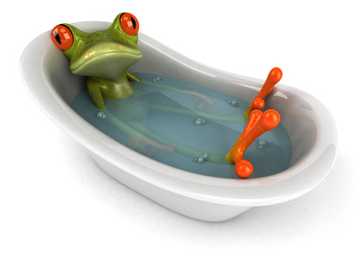 Frosch Reini sitzt in der Badewanne